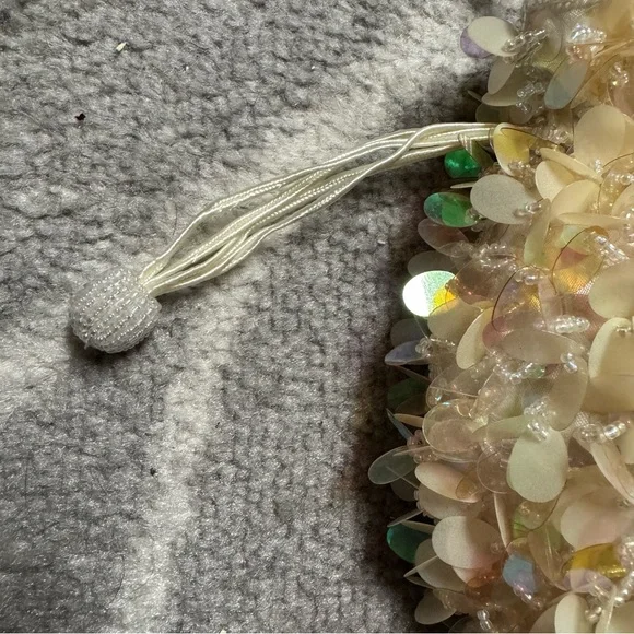 Jessica McClintock Satin Lined Beaded Sequin Yellow Ivory Drawstring Mini Bag - Picture 3 of 8